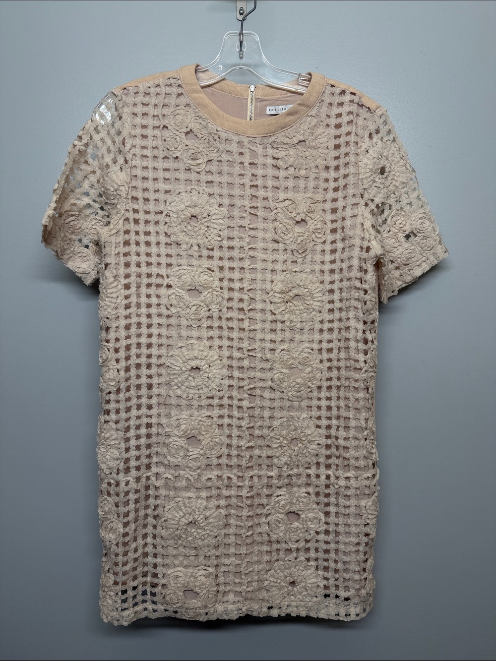 Anthropologie Cream Floral Crochet Mini Dress